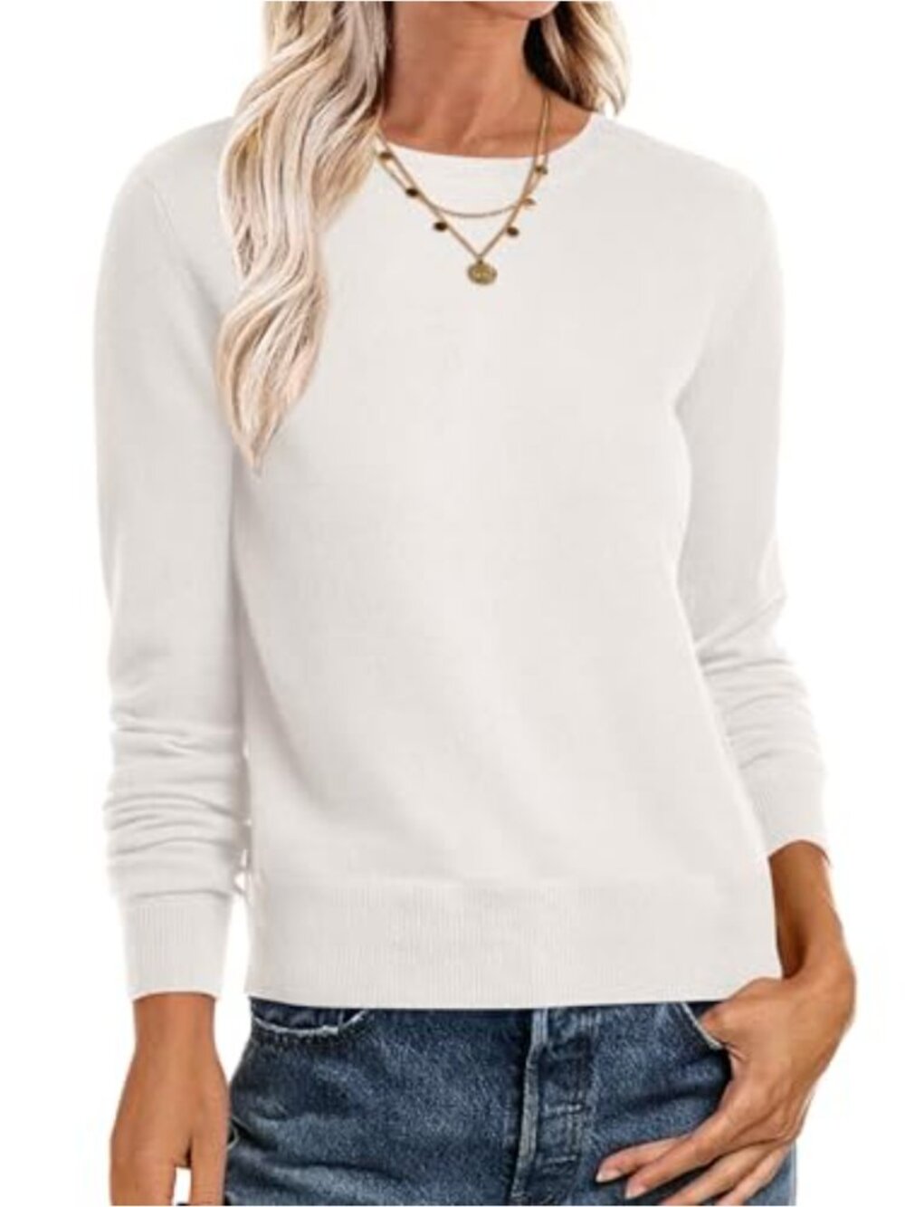 Women's Long Sleeve Crewneck Lightweight Pullover Sweater Soft Knit Relaxed Fit